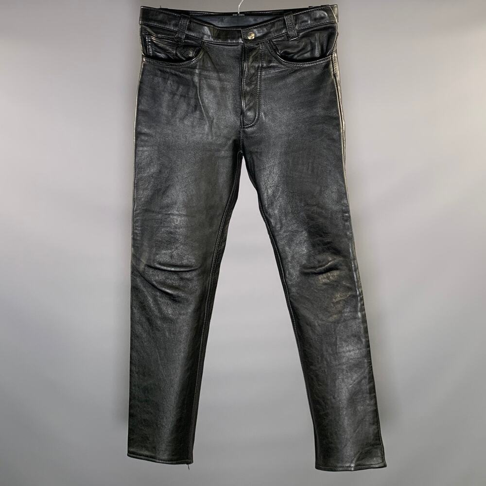 NO BRAND Size 34 Black Leather Tapered Casual Pants